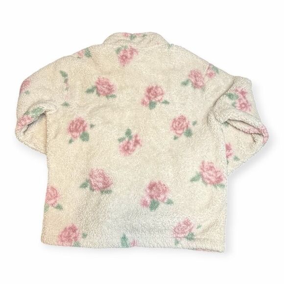 PINK VICTORIA’S SECRET Women’s Cream Pink Floral Sherpa Half Zip Pullover Size M - Picture 3 of 5